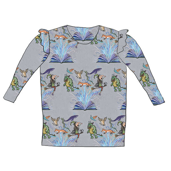 Long-sleeve-frill-top-Magical-story-books-grey